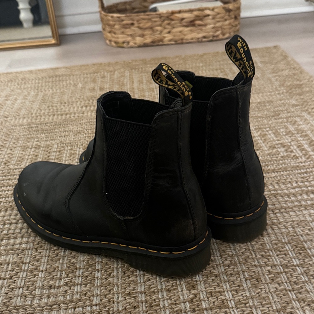Dr. Martens Black Ankle Boots with Yellow Stitching